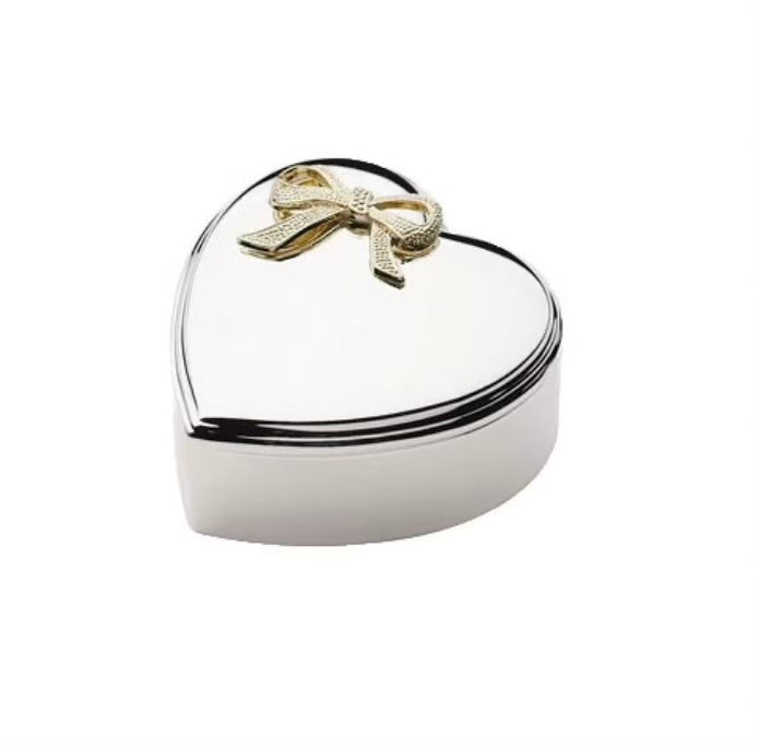 Forkromet smykkeskrin m. forgyldt sløjfe 12*12 cm